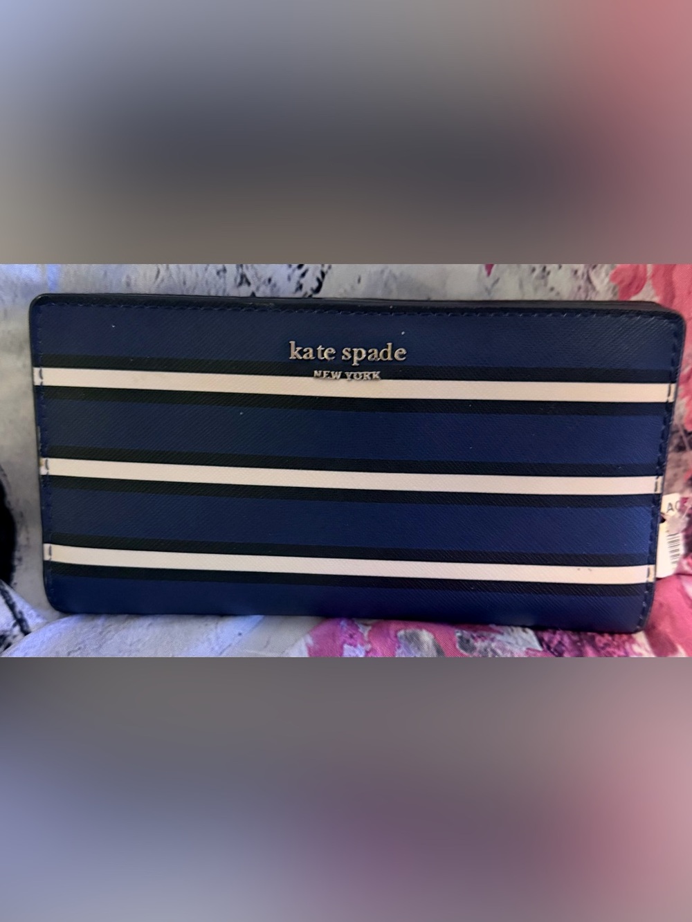 kate spade Navy and White Striped Continental Wallet NWT W42